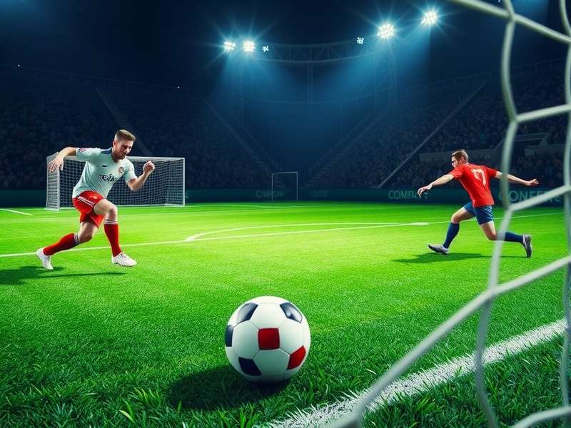 Penalty Shooters game screenshot showing a player taking a penalty kick