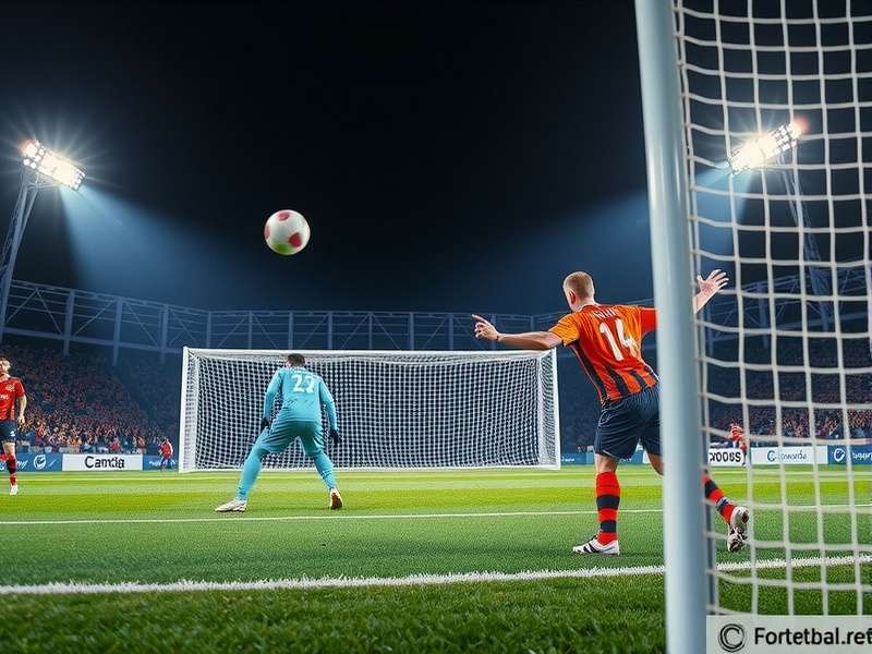 Penalty Shooters 2 Fútbol gameplay screenshot showing a striker aiming at the goal