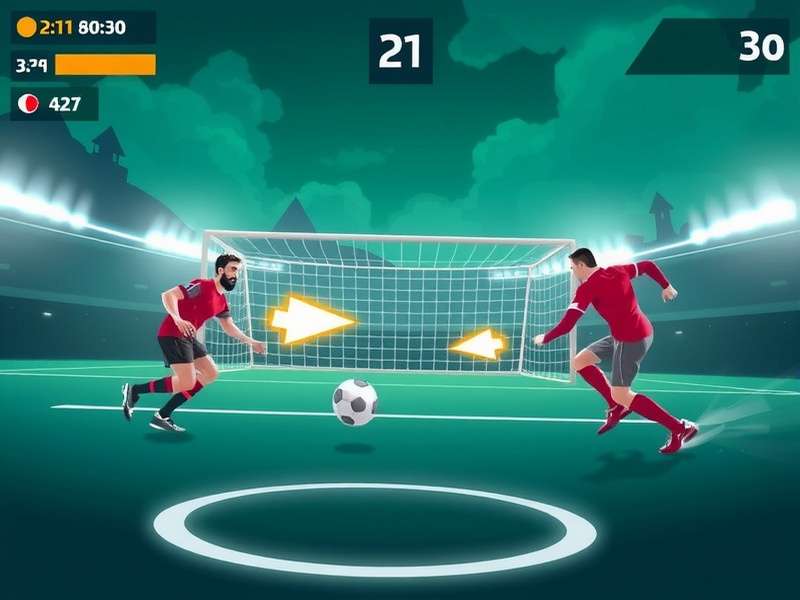 Gameplay screenshot of Penalty Shooters 2 on Crazy Games showing a striker aiming at the goal