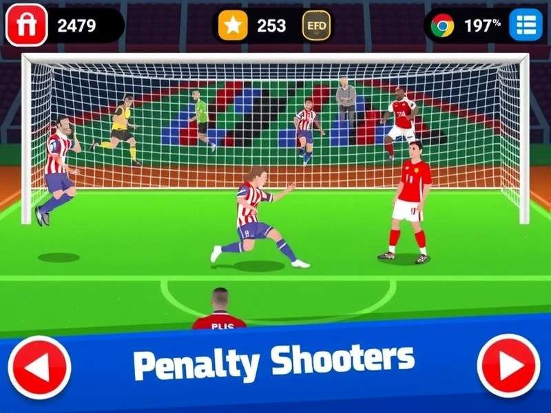 Penalty Shooters 2 gameplay screenshot showing a striker taking a penalty kick