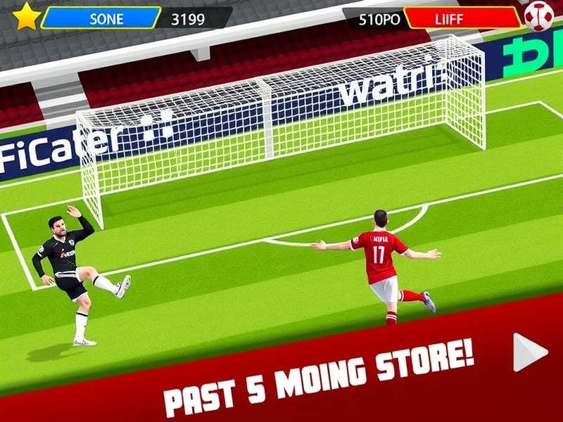 Penalty Shooters 2 gameplay screenshot showing a player taking a penalty kick