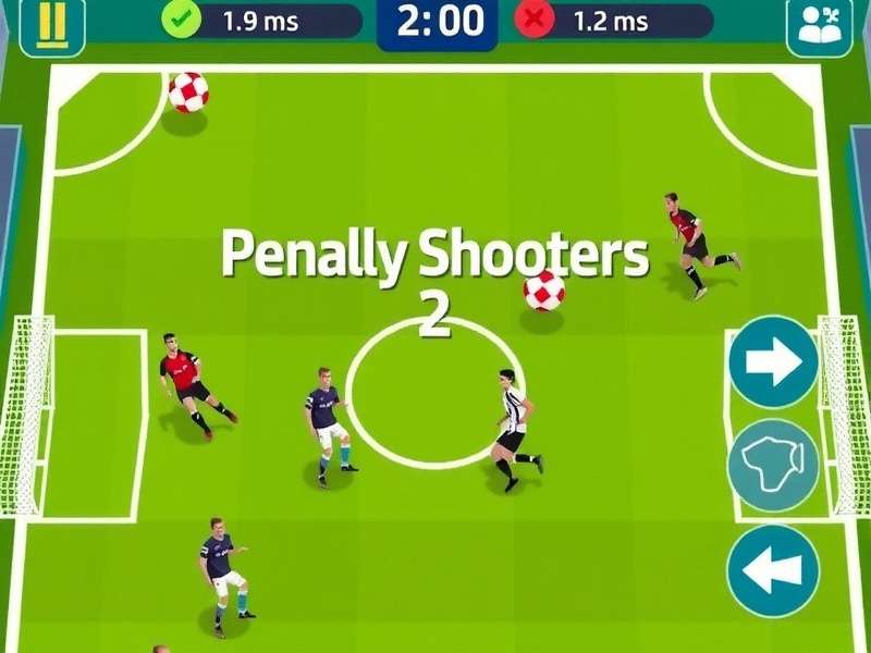 Penalty Shooters 2 unblocked gameplay at school showing penalty kick interface