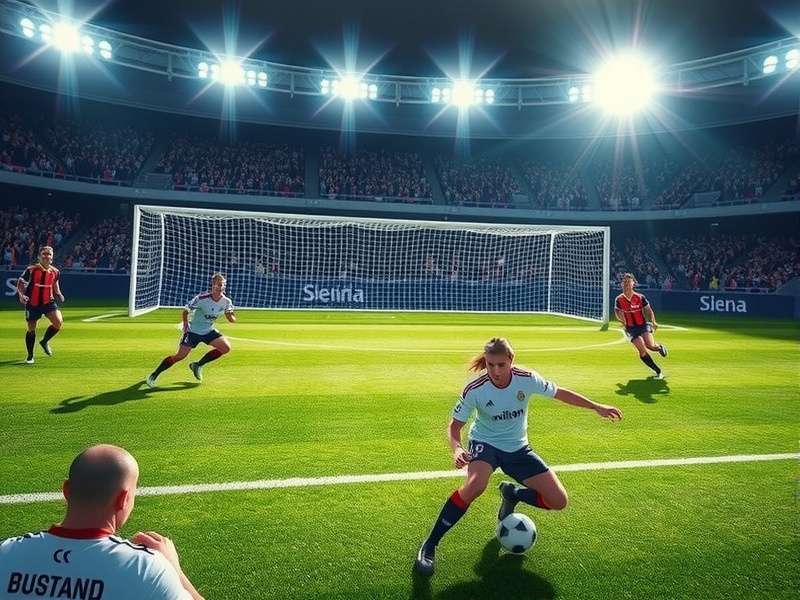 A tense moment from a Penalty Shooters game, showing a striker about to take a penalty kick