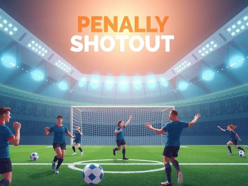 A tense moment in a penalty shootout game, goalkeeper diving.