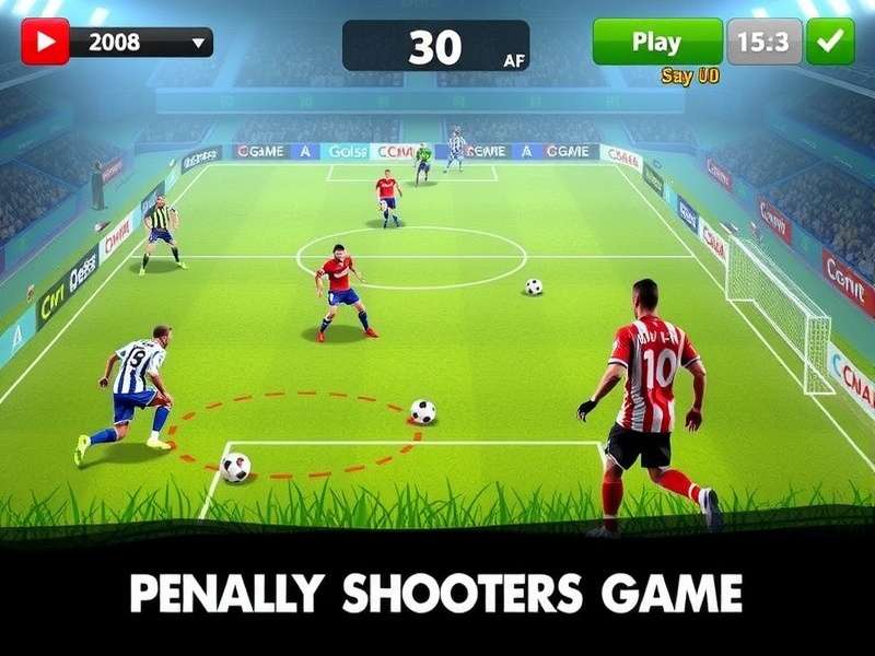 Digital illustration of a soccer penalty kick moment in Penalty Shooters game