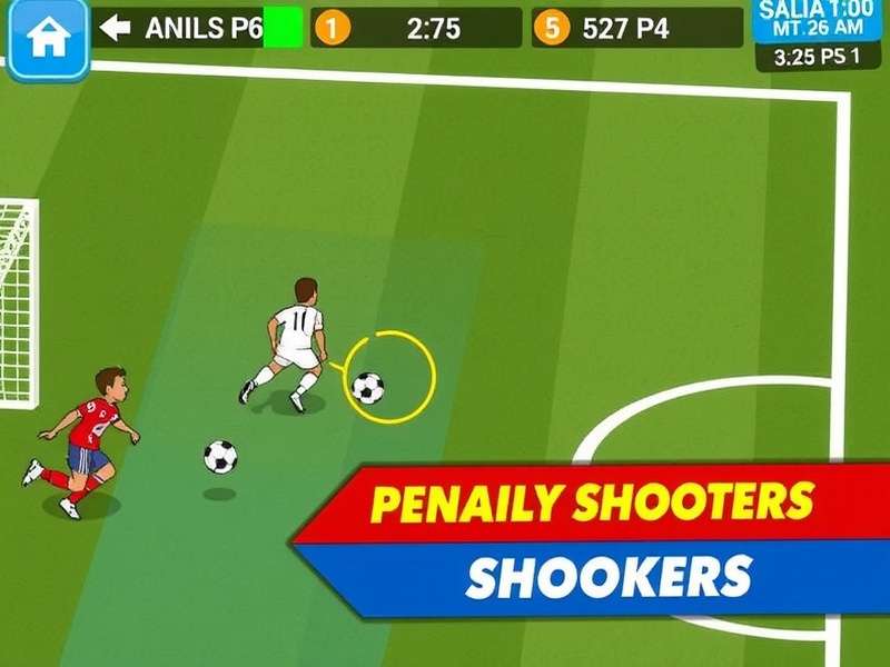 Poki Penalty Shooters 2 gameplay screenshot showing striker vs goalkeeper