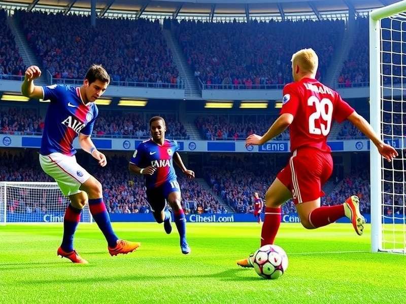 Football player taking a decisive penalty kick in a stadium