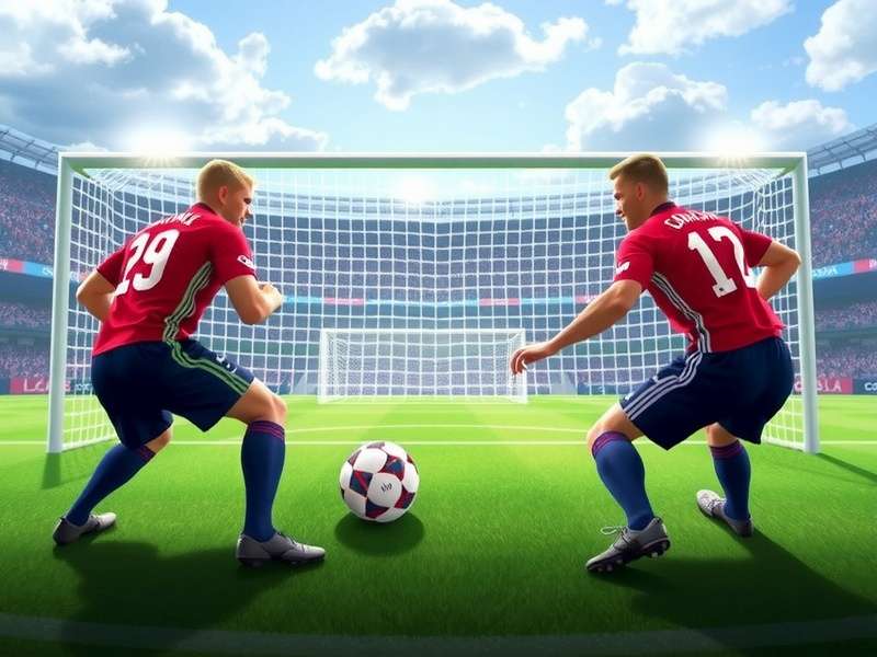 Two players competing in Penalty Shooters 2 Players game on a laptop