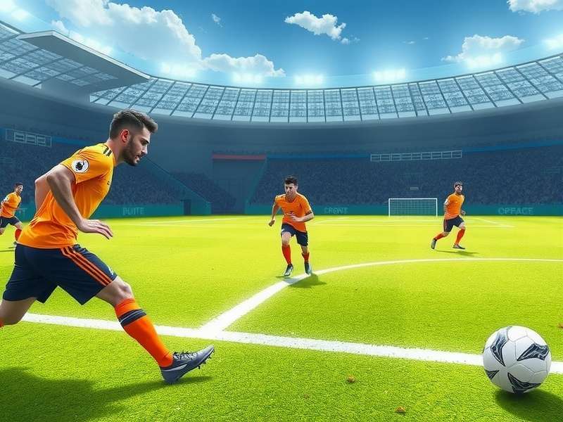 Digital illustration of a football penalty kick moment in a video game