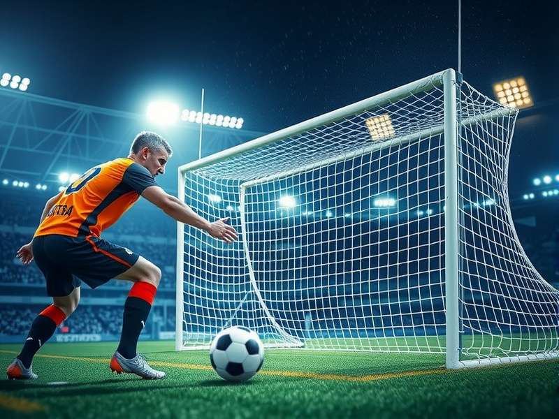 Penalty Shooters game screenshot showing a player taking a penalty kick