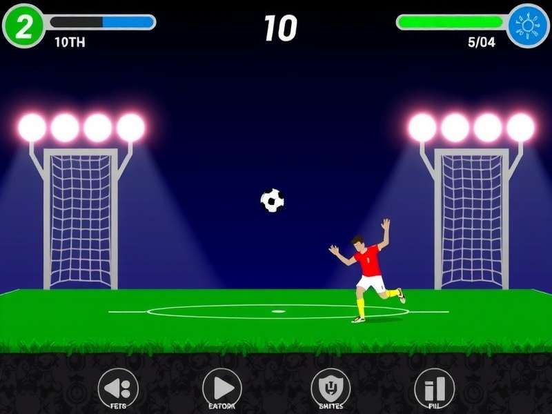 Penalty Shooters 2 gameplay screenshot showing a striker aiming at the goal