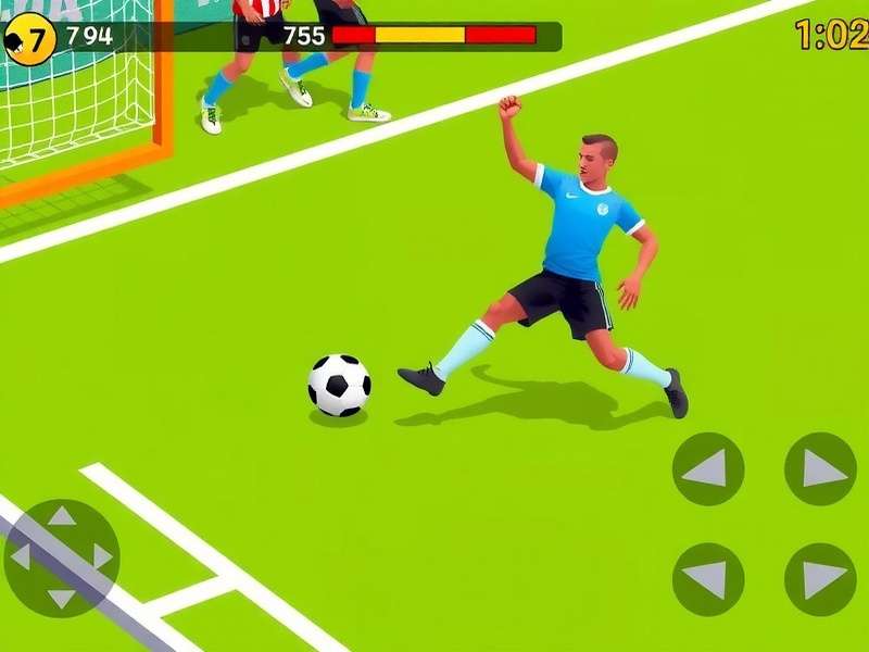 Player executing a perfect penalty kick in a virtual stadium