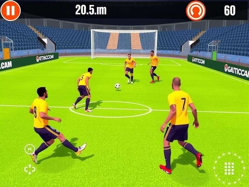 Penalty Shooters Multi League gameplay screenshot showing a player taking a penalty kick against an online opponent