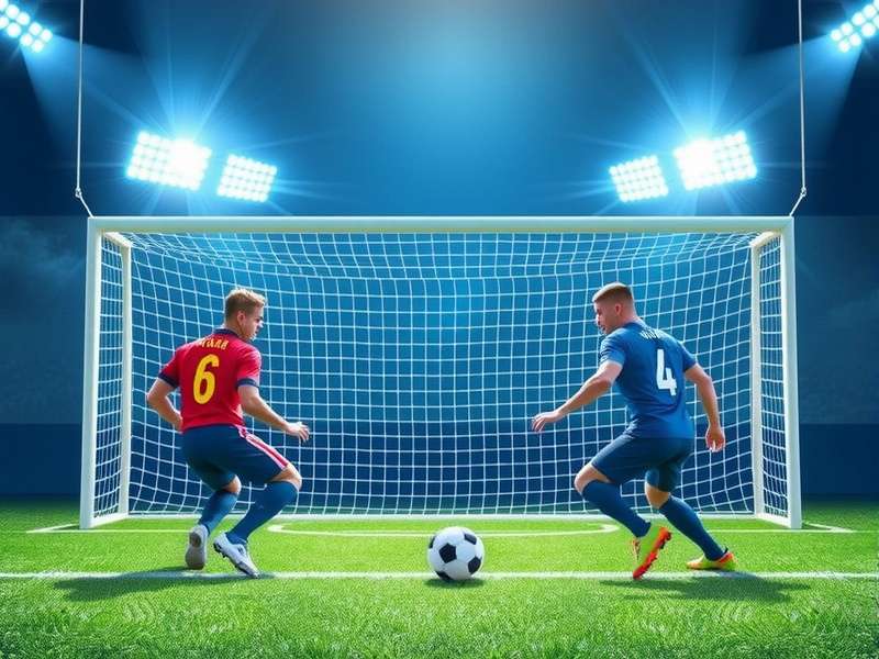 Penalty Shootout Game action scene with football and goal