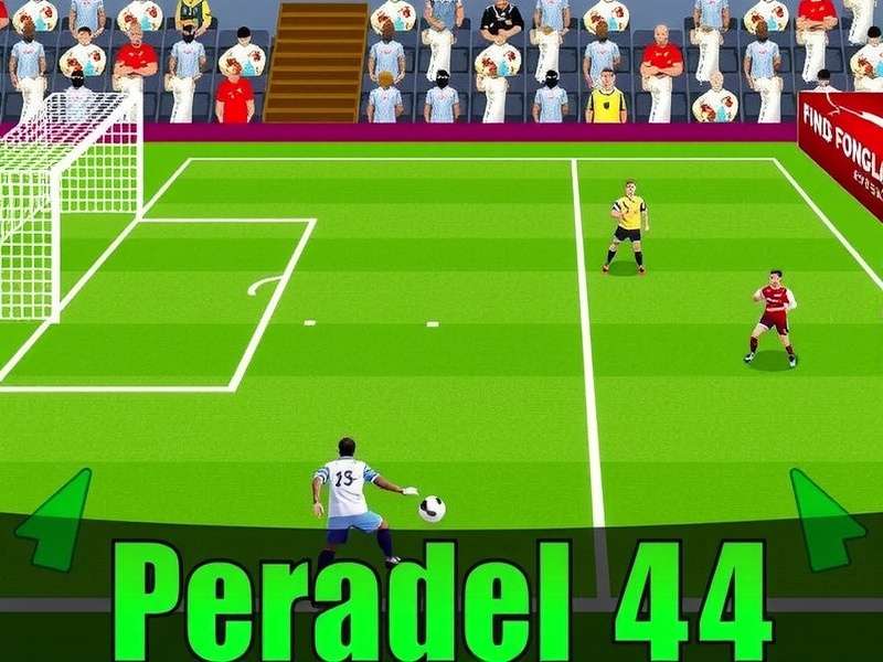 Soccer Penalty action — Penalty Shooters player taking a shot at goal in a high-stakes match