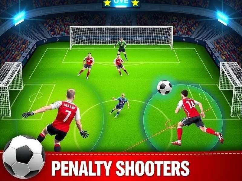 Penalty Shooters 1001 Games – gameplay action shot showing a player taking a penalty kick in front of a full stadium
