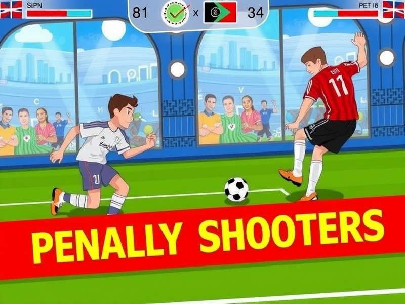 Crazy Games Penalty Shooters 2 Player action on the pitch with two players competing in a tense penalty shootout