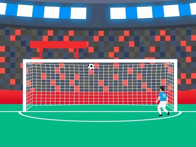 Penalty kick moment: striker places the ball on the spot under floodlights