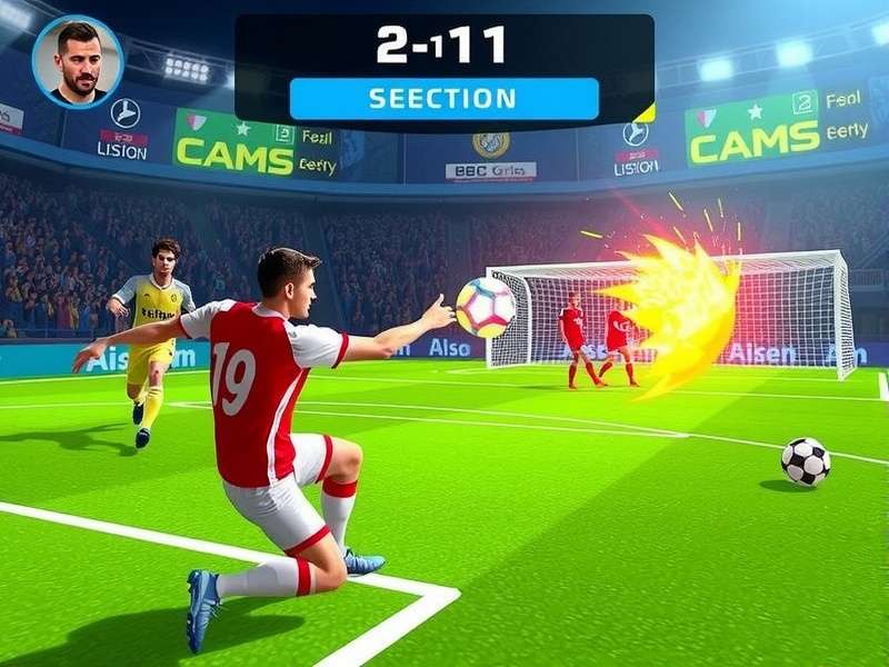 Penalty Shooters Unblocked Games 76 gameplay screenshot showing a football player taking a penalty kick in a stadium